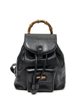 Gucci Mini Bamboo Backpack Black Calfskin Leather